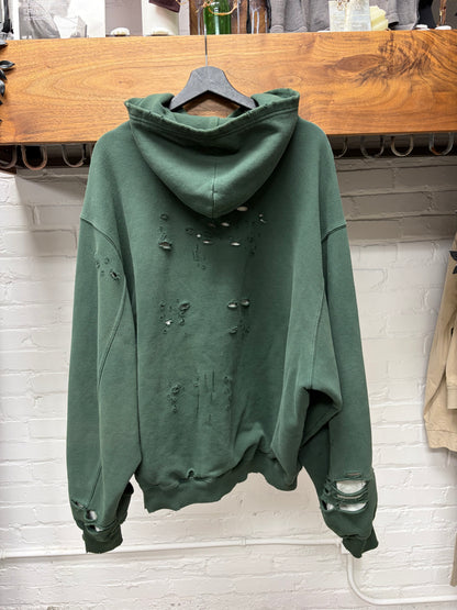 2021 Balenciaga ‘Caps’ Destroyed Green/White Logo Heavy Cotton Hoodie