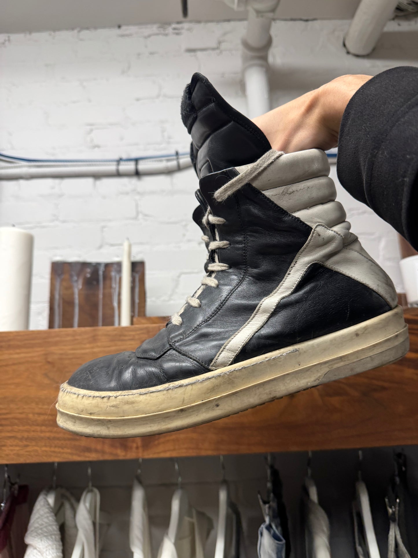 Rick Owens ‘Geobasket’ Black Leather High Top Sneakers