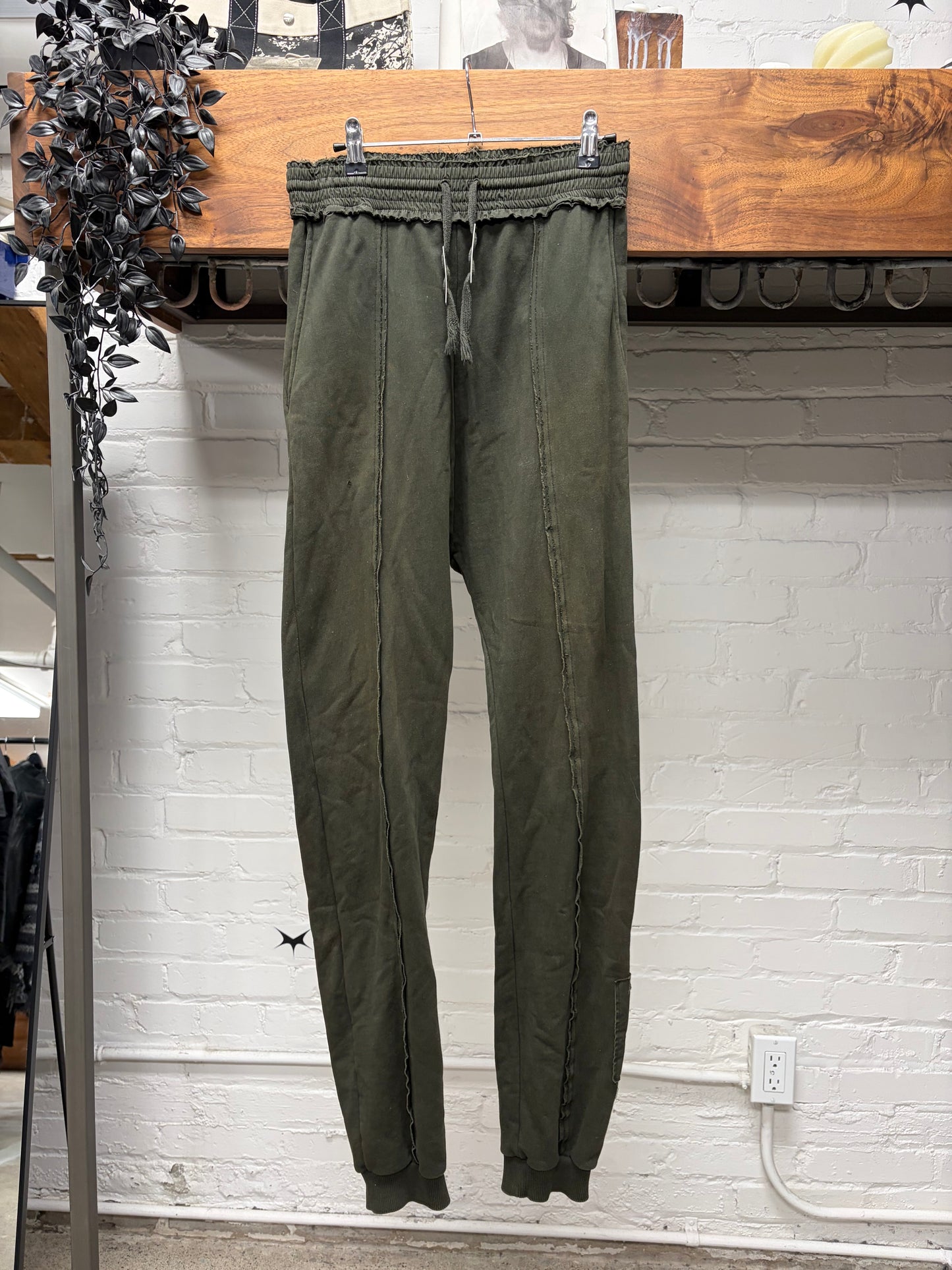 Damir Doma Asymmetric Seam Dark Green Raw Hem Sweatpants