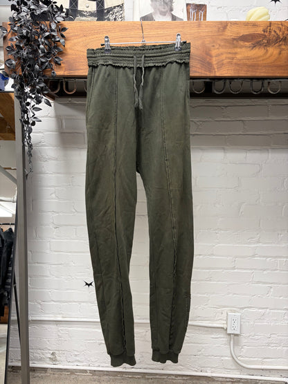 Damir Doma Asymmetric Seam Dark Green Raw Hem Sweatpants