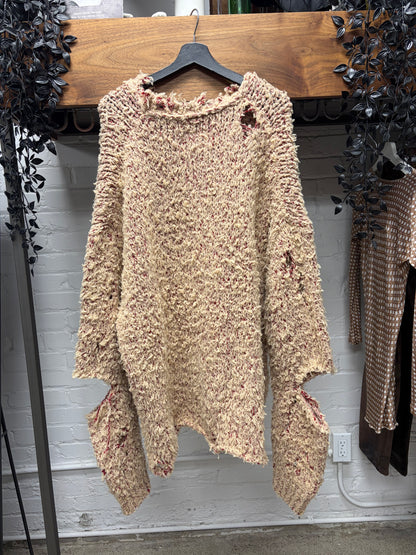 Doublet 1/23 Beige/Red ‘Damaged’ Oversized Knit Sweater