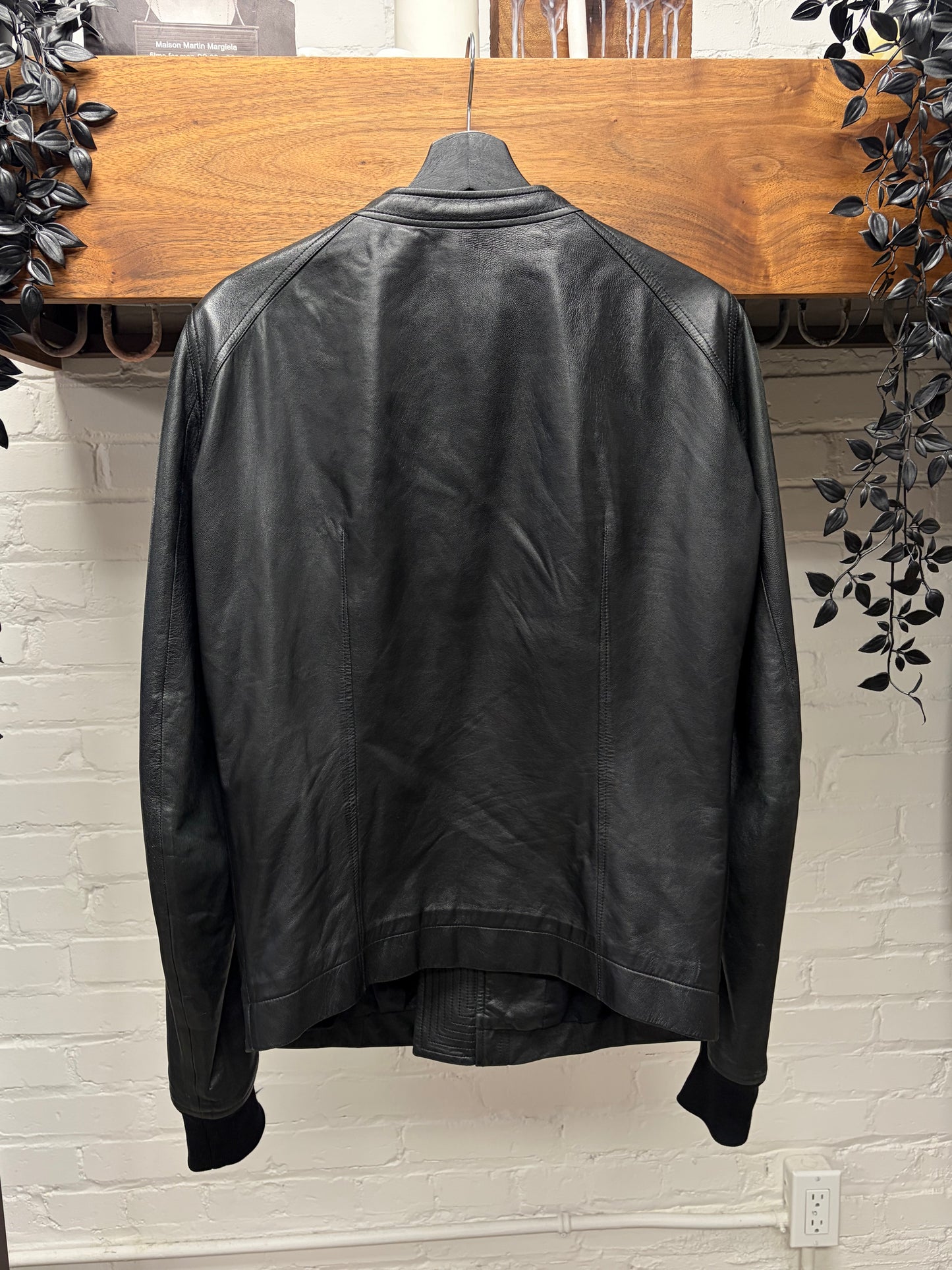 AW2014 Rick Owens ‘Moody’ Lambskin Leather Black Intarsia Bomber Jacket