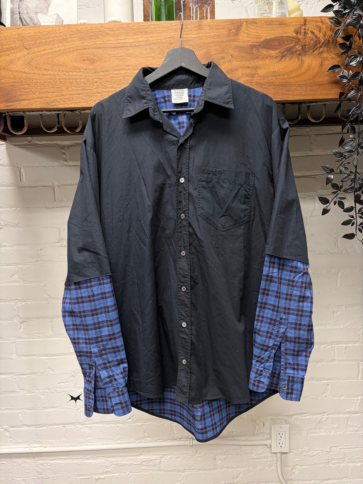 SS2019 Vetements ‘Fusion’ Layered Navy/Plaid Hybrid Button Up Shirt