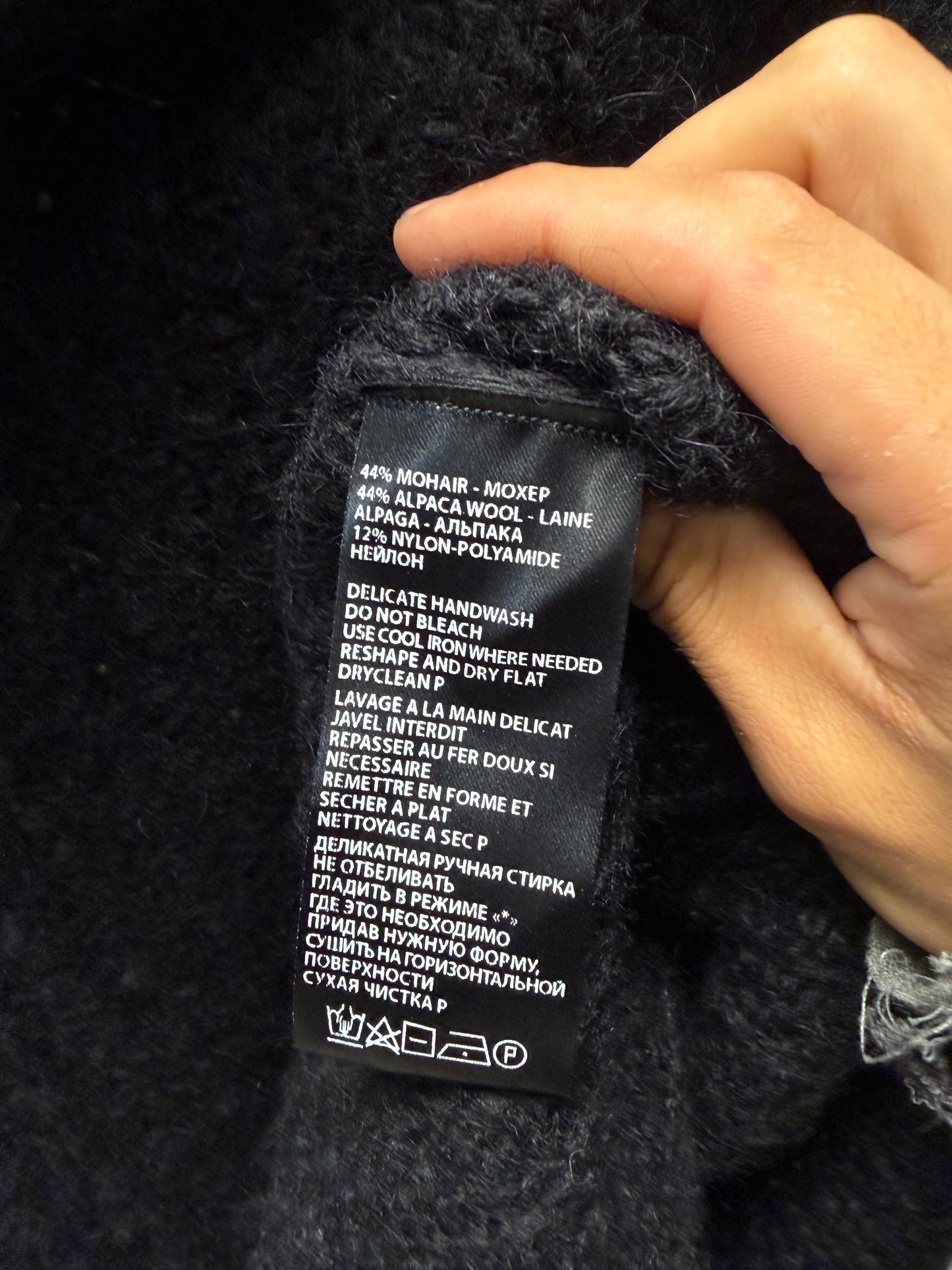 Ann Demeulemeester Alpaca Wool/Mohair Black Asymmetric Knit Turtleneck Sweater