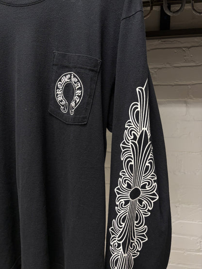 Chrome Hearts ‘Floral Sleeve’ Black Horseshoe Logo Long Sleeve Shirt
