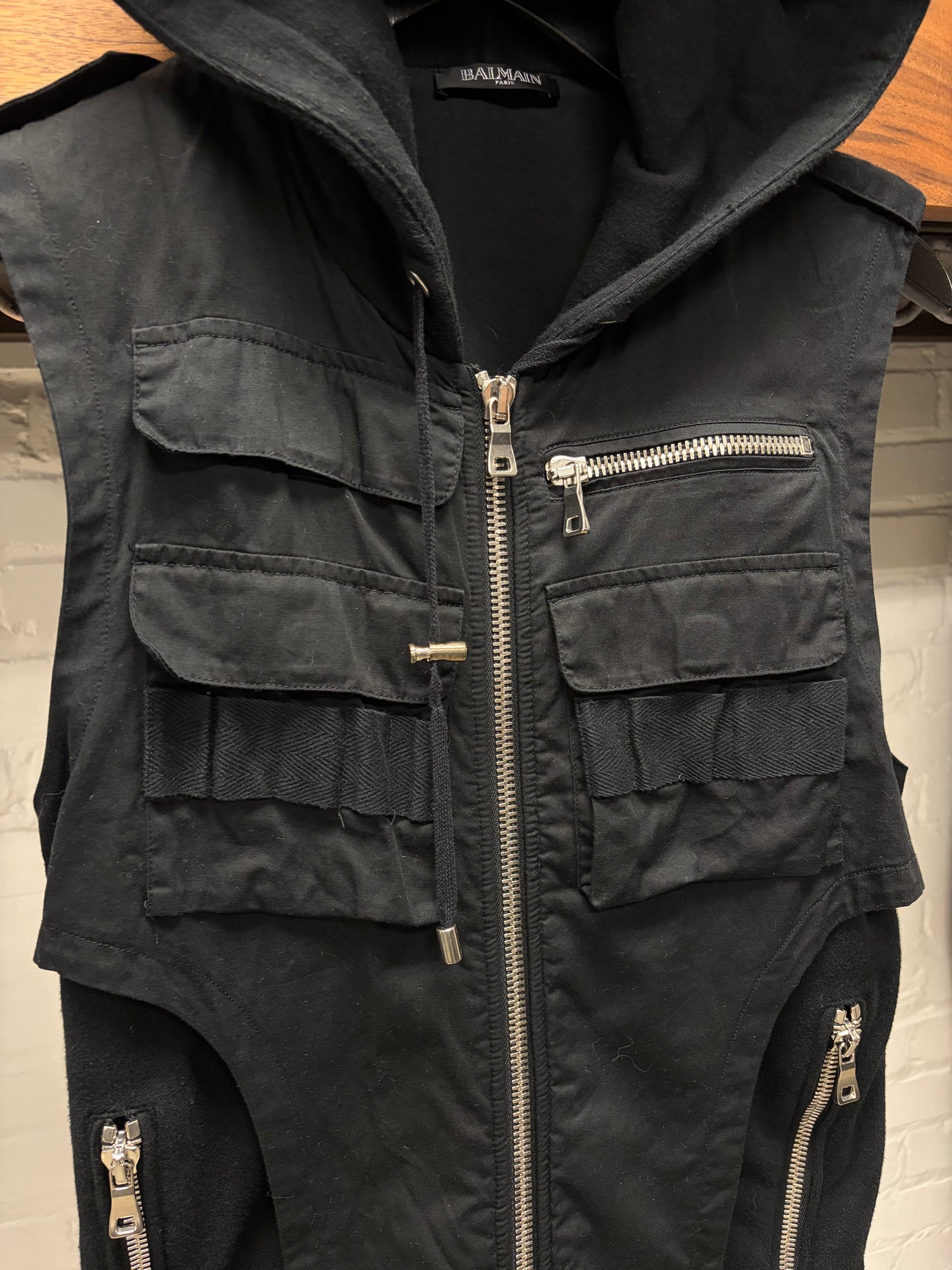 Balmain by Christophe Decarnin Tactical Zip-Up Sleeveless Hoodie