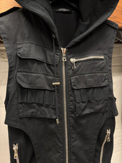 Balmain by Christophe Decarnin Tactical Zip-Up Sleeveless Hoodie