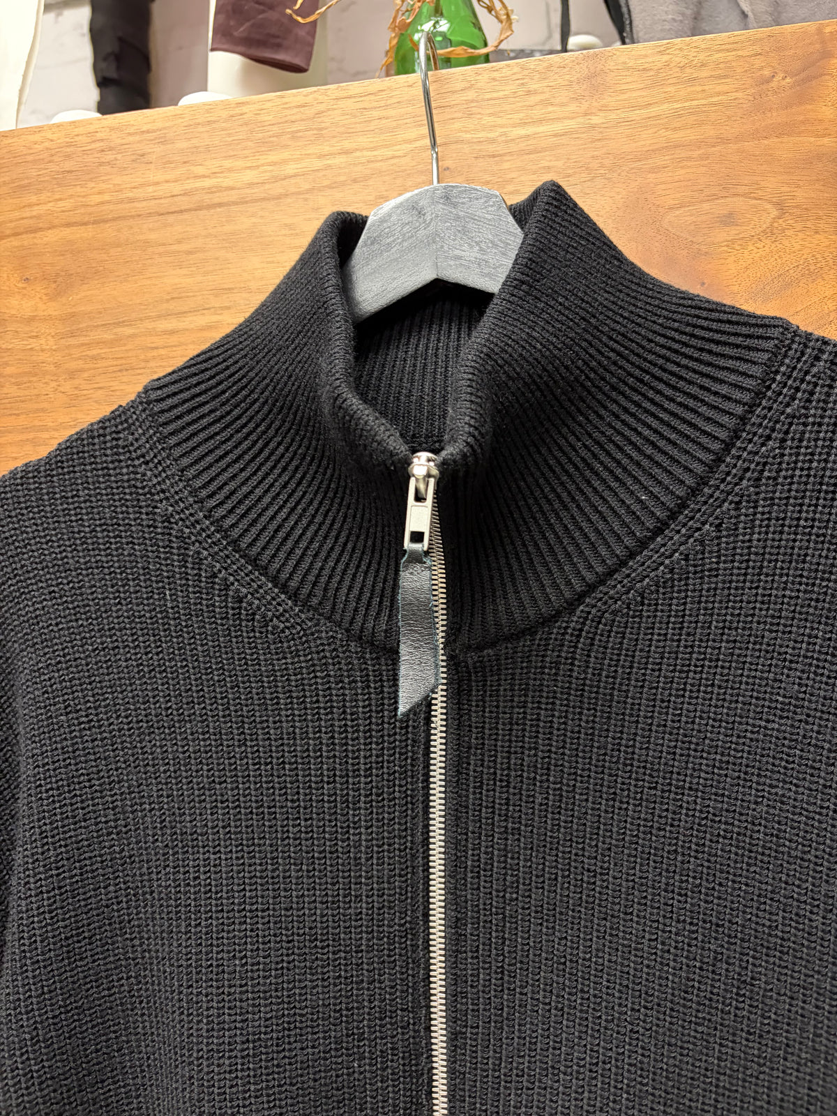 AW2023 Maison Margiela ‘Drivers Knit’ Black Ribbed Cotton Heavyweight Zip-Up Sweater