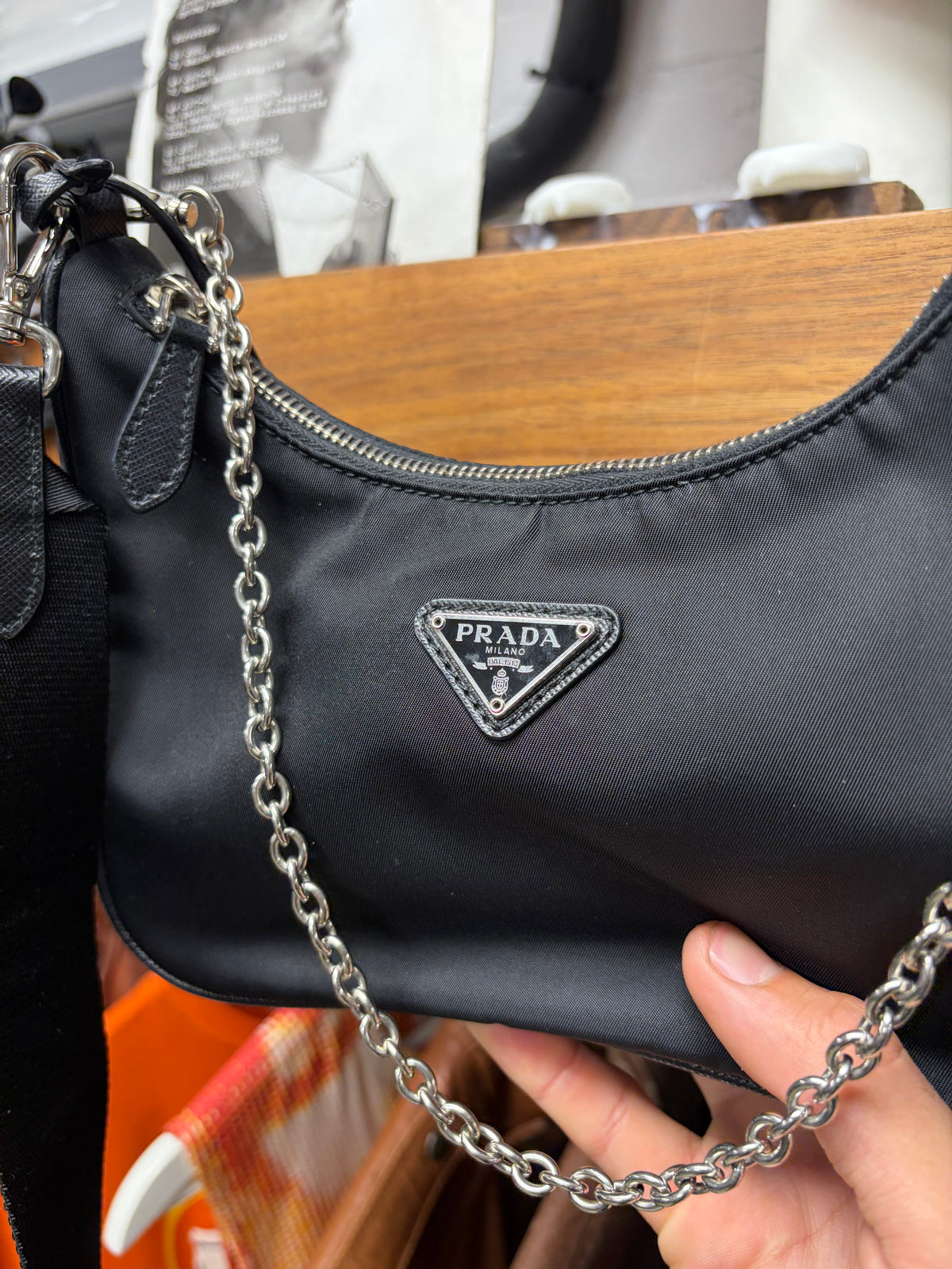 Prada 2005 Re-Edition Black ‘Re-Nylon’ Black Saffiano Mini Bag with Crossbody Strap
