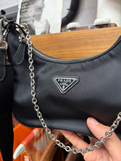Prada 2005 Re-Edition Black ‘Re-Nylon’ Black Saffiano Mini Bag with Crossbody Strap
