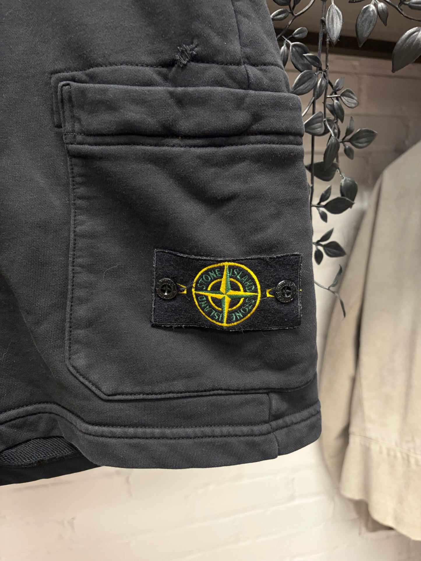 Stone Island Black Cotton ‘Badge Logo’ Sweat Shorts