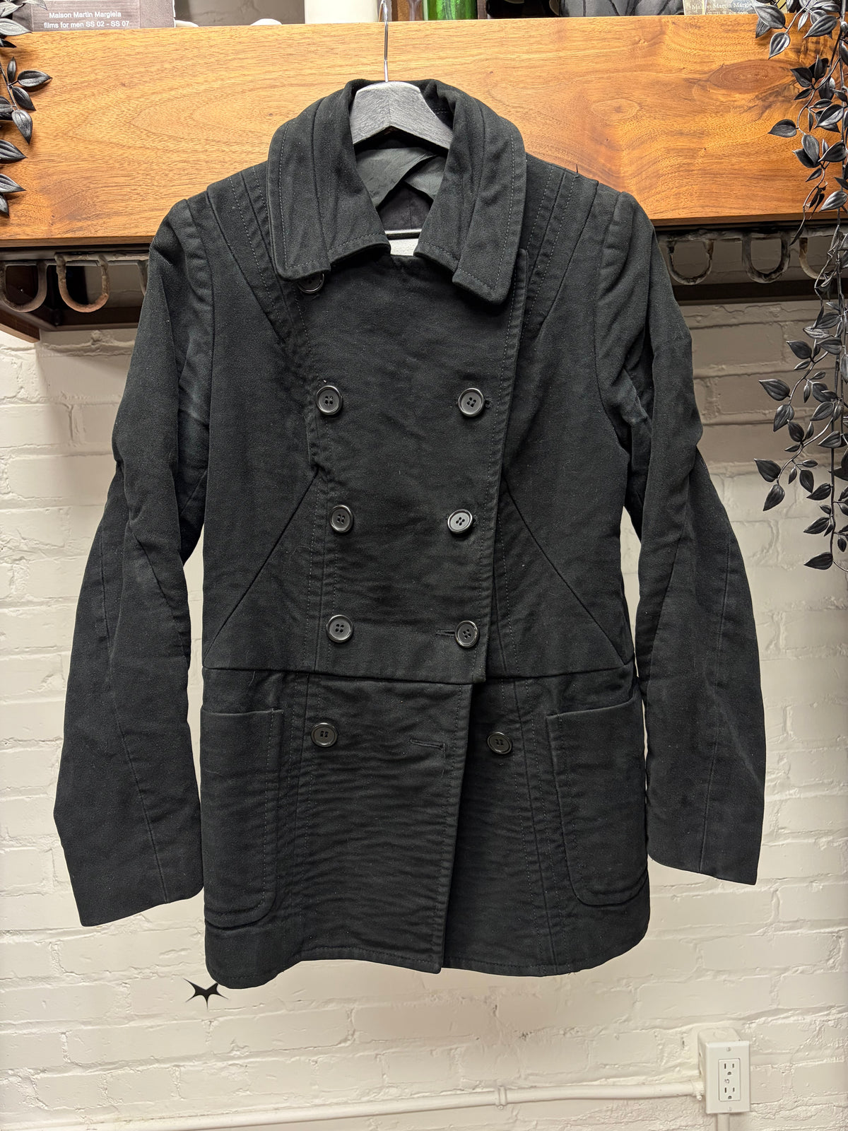AW2005 Maison Margiela ‘Padded Shoulder’ Black Moleskin Double Breasted Coat