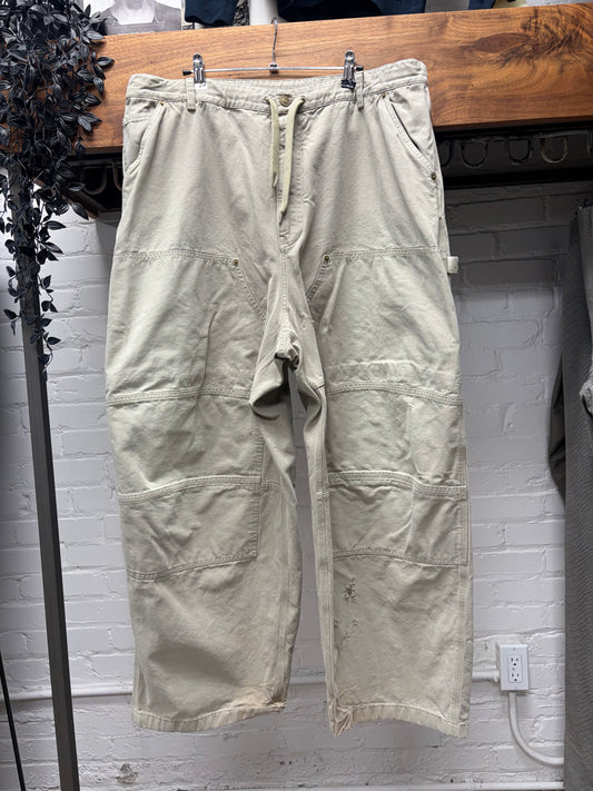 2024 Balenciaga Tan ‘Carpenter’ Double Knee Drawstring Wide Leg Denim