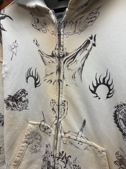 SS2024 Balenciaga ‘Tattoo’ Dirty White Zip Up Hoodie