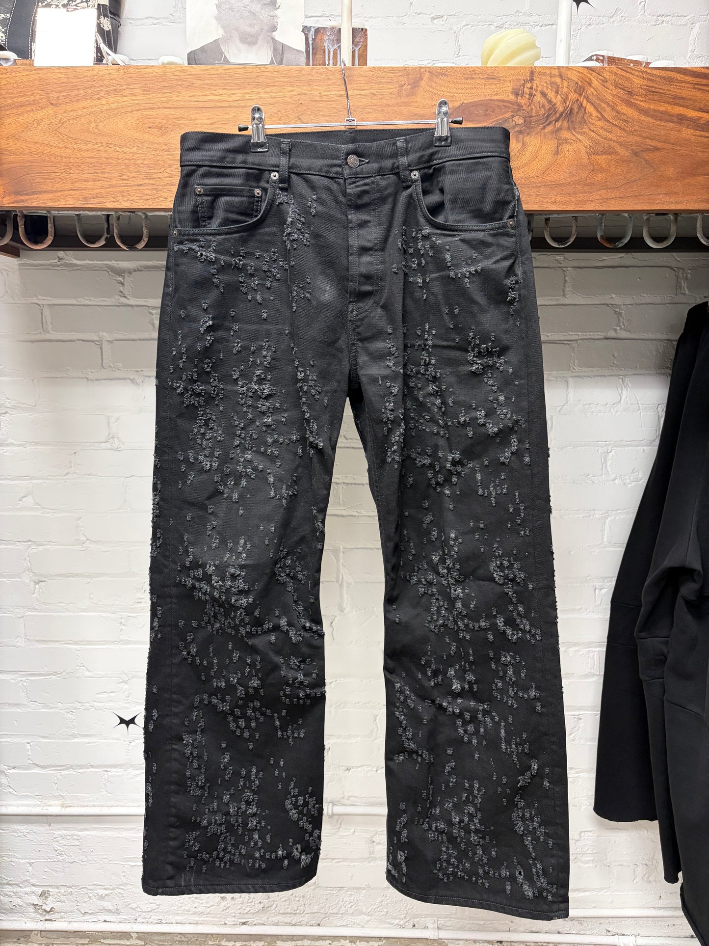 Acne Studios ‘2021M’ Distressed ‘Night Sky’ Black Flared Leg Denim