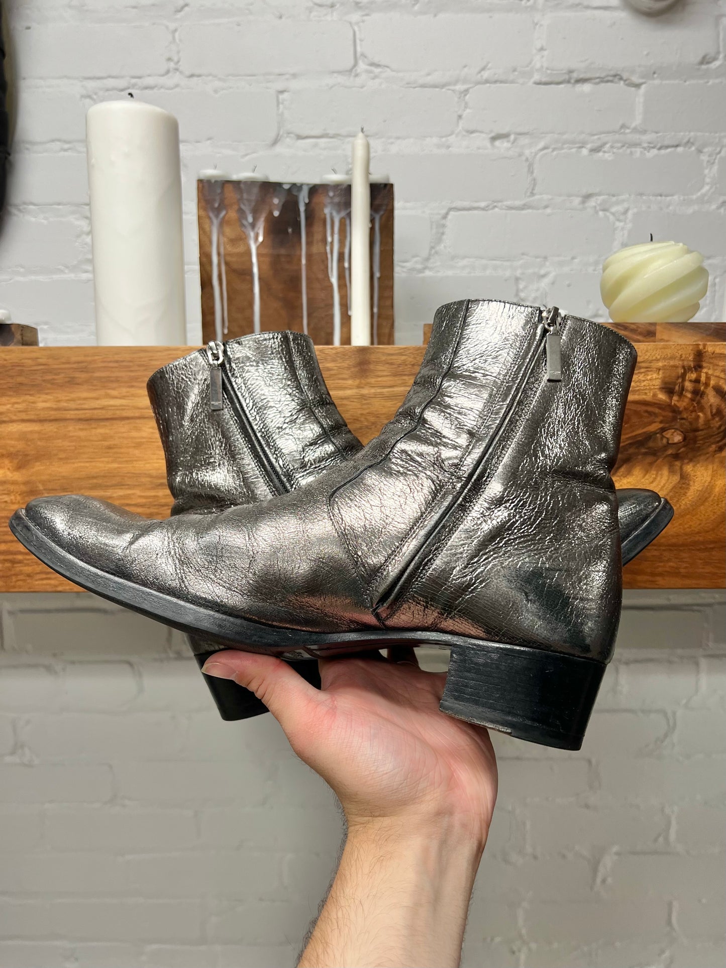 SS2018 Saint Laurent Gunmetal ‘Wyatt’ Pointed Toe Boots