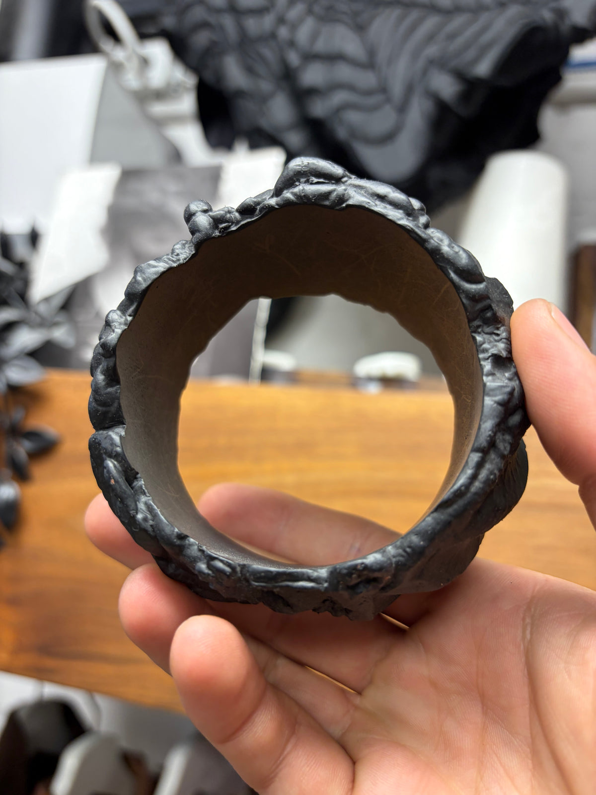 SS2023 Balenciaga ‘Tyre’ Melted ‘Mudshow’ Rubber Black Bangle Bracelet