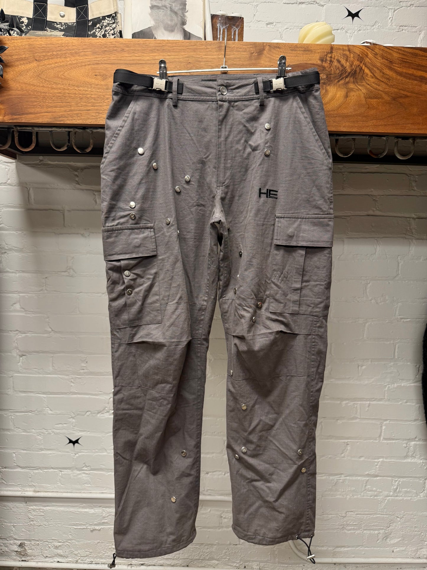Heliot Emil Technical Grey Panelled Cargo Pants