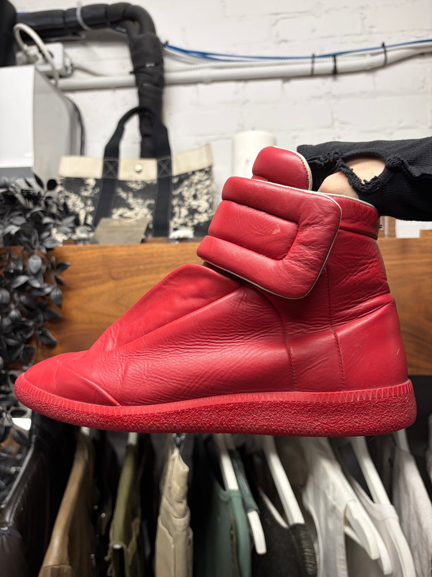 Maison Margiela ‘Future’ Red Leather High Top Sneakers