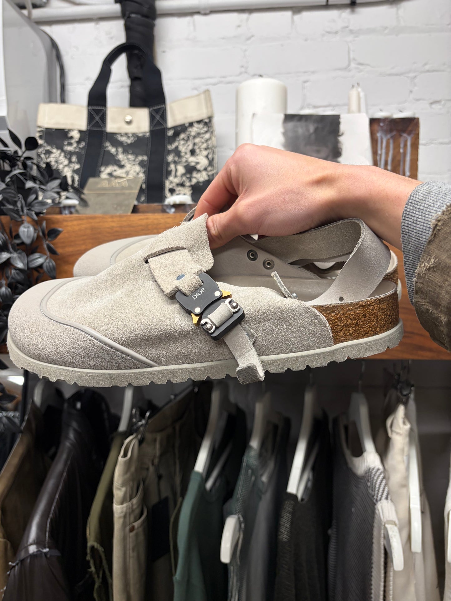Dior x Birkenstock ‘Tokio’ Roller Buckle Suede Boston Mules