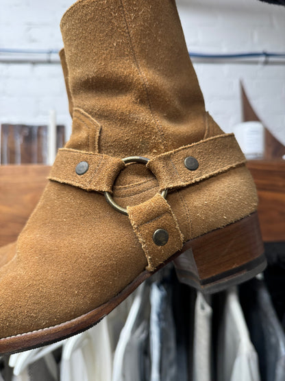 Saint Laurent ‘Wyatt’ Harness Brown Suede Pointed Toe Boots