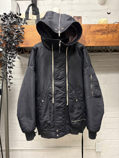 Rick Owens ‘Exploder’ Black Split Hood Padded Bomber Jacket