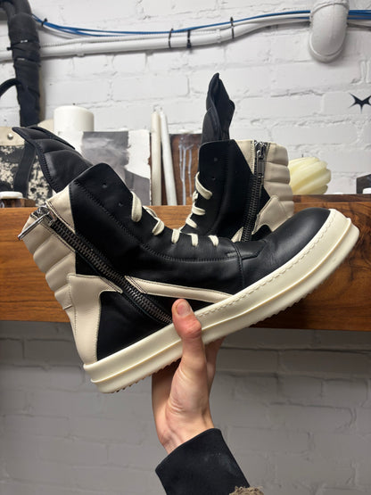 Rick Owens ‘Geobasket’ Black/Milk Leather High Top Sneakers