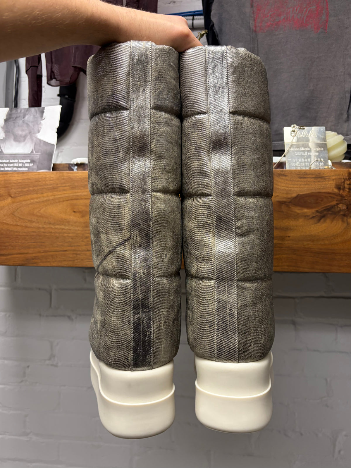 AW2025 Rick Owens Silver ‘Concordians’ Mega Bumper Knee High Boots