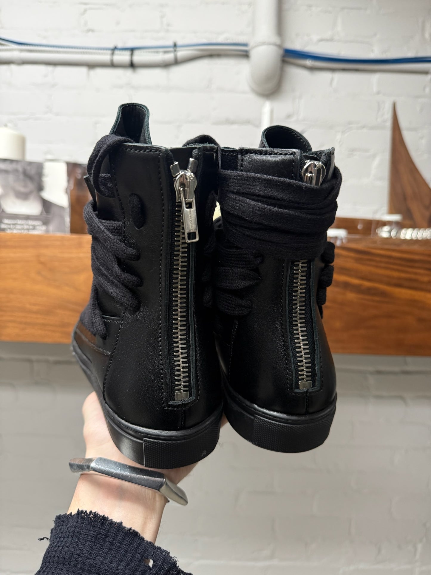 Kris Van Assche Multi-Lace Black Leather High Top Sneakers