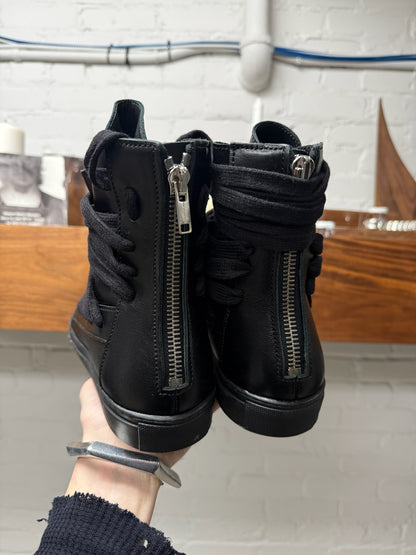 Kris Van Assche Multi-Lace Black Leather High Top Sneakers