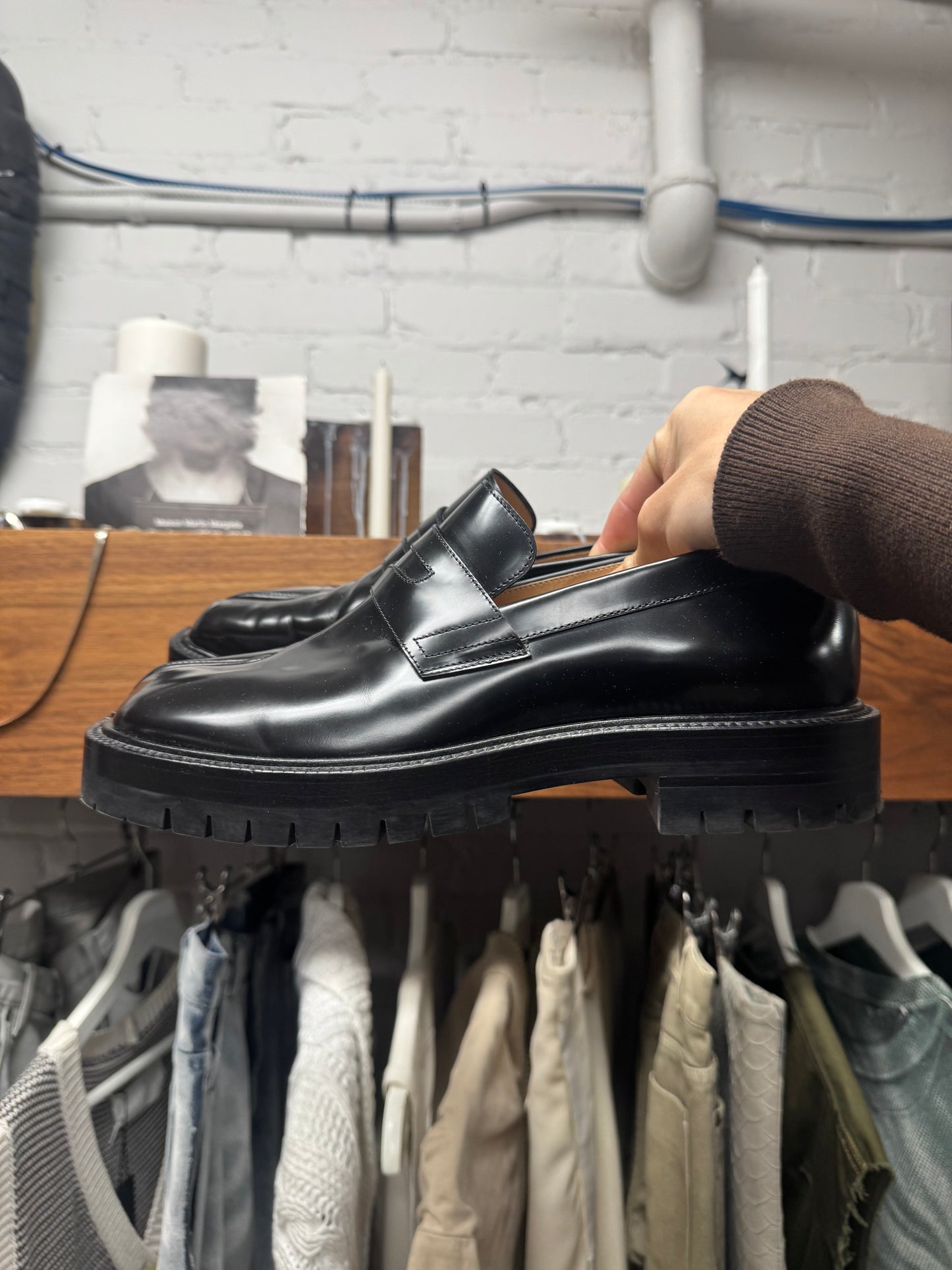 Maison Margiela ‘Tabi’ Split Toe Black Patent Leather Platform Derbies