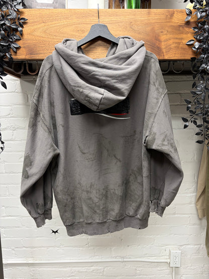 AW2023 Balenciaga Mudshow ‘Gaffer Tape’ Grey Distressed Zip-Up Hoodie