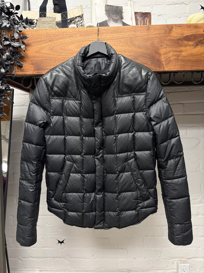 Balmain Quilted Black Puffer Jacket with Leather Shoulder Panelling