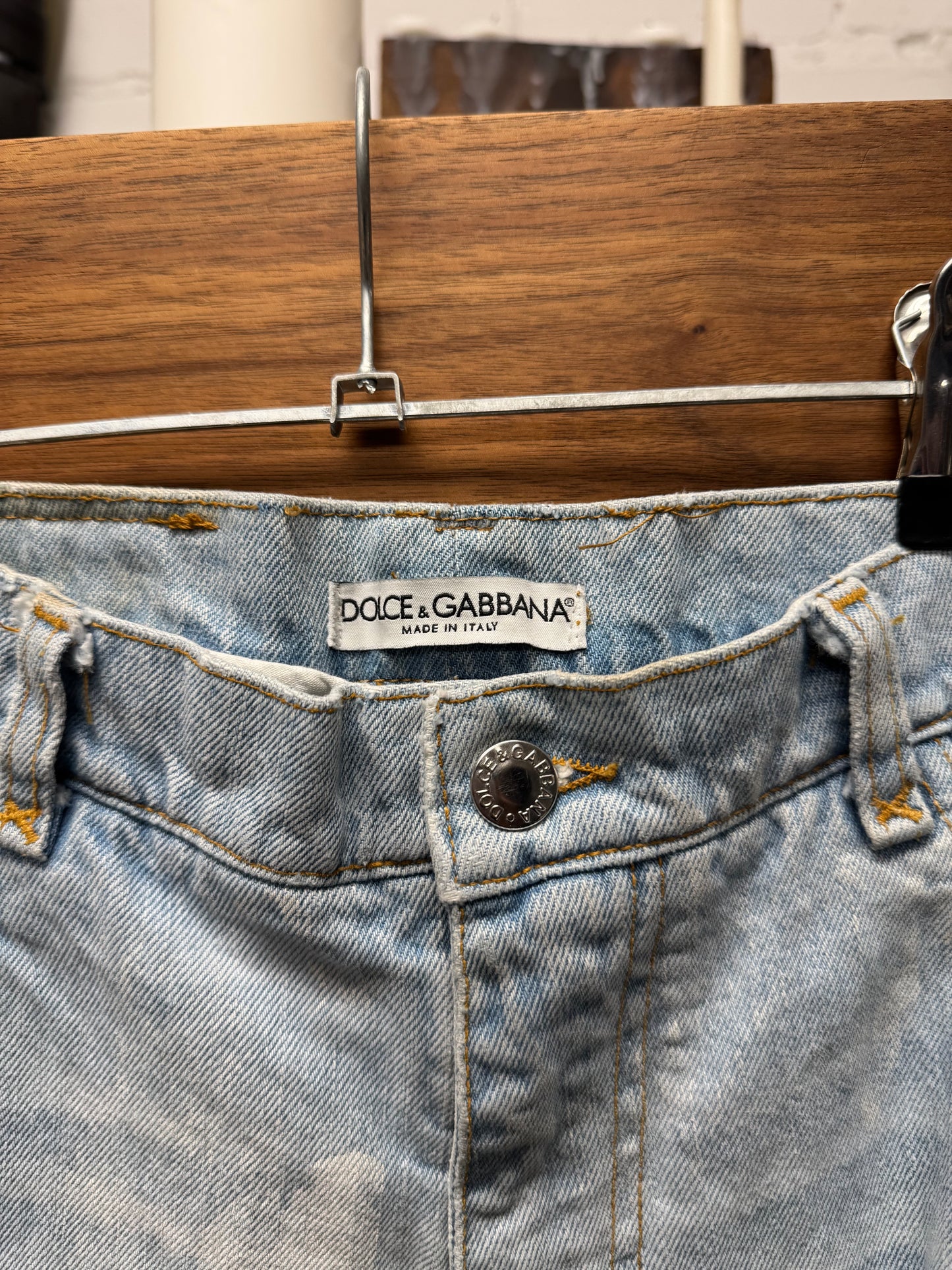 2000s Dolce & Gabbana Light Wash Blue Bleach Distressed Denim
