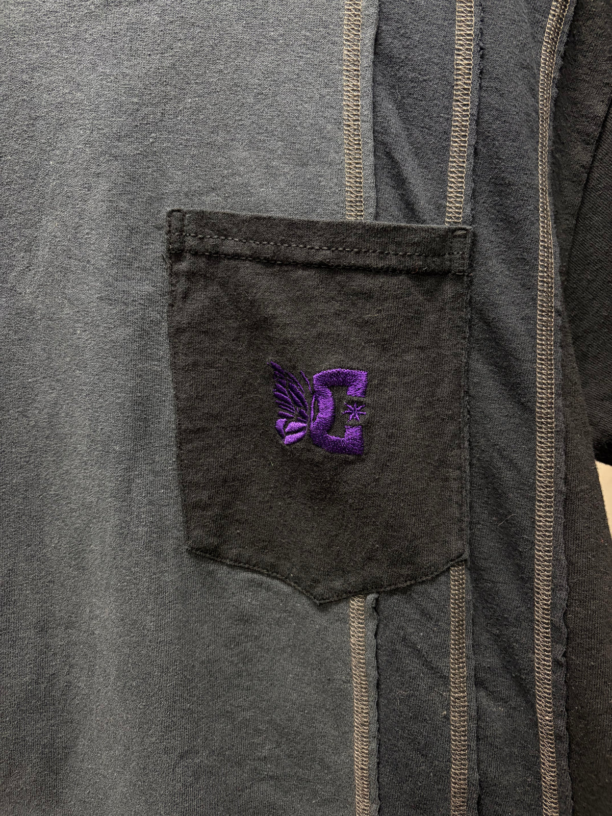 Rebuild By Needles ‘7 Cuts’ Dark Blue Reconstructed Embroidered Logo Pocket T-Shirt