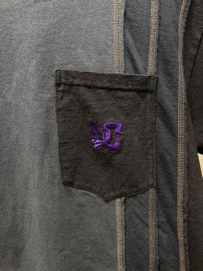 Rebuild By Needles ‘7 Cuts’ Dark Blue Reconstructed Embroidered Logo Pocket T-Shirt