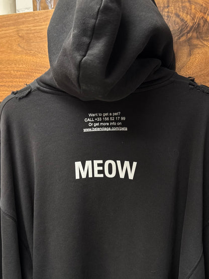 2020 Balenciaga ‘I Love Cats’ Distressed Black Pullover Hoodie
