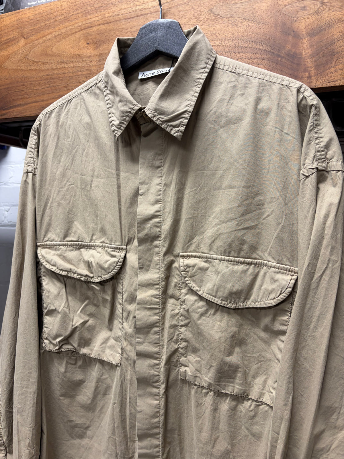 Acne Studios Taupe Cotton ‘Flap Pocket’ Cargo Button Up Shirt