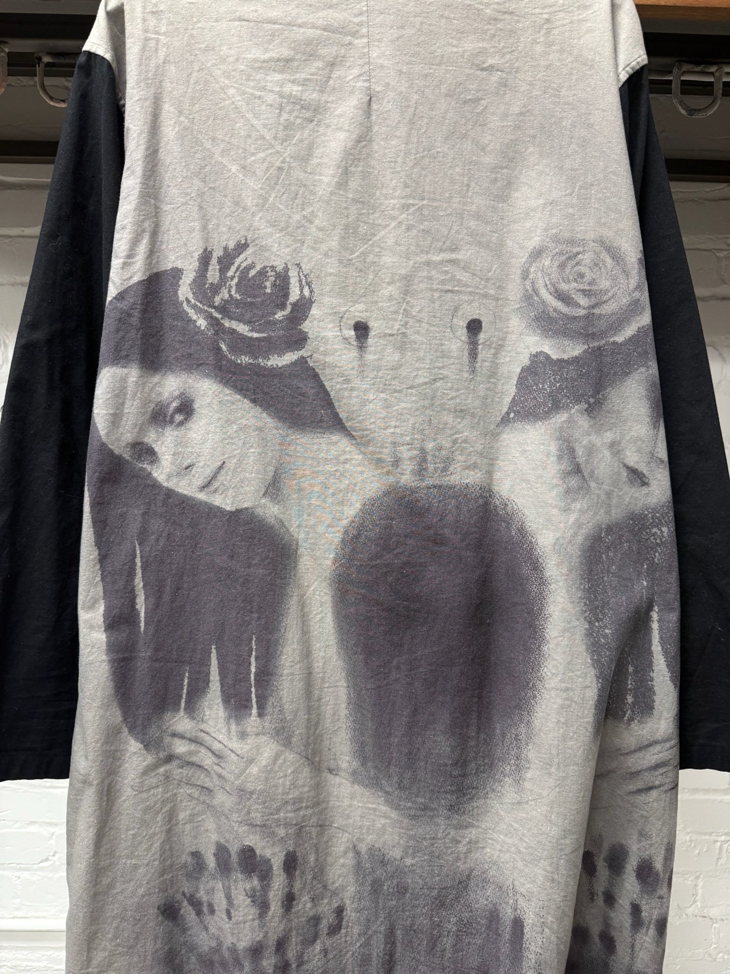 AW2020 Yohji Yamamoto Black Scandal ‘Uchida Suzume’ Shadow Print Long Coat