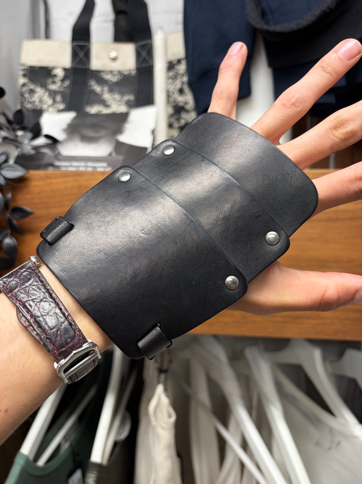 Neil Barrett ‘Armour Plating’ 3 Tiered Leather Bracelet