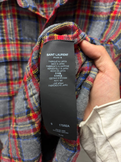 2021 Saint Laurent Plaid Wool Flannel Button Up Shirt