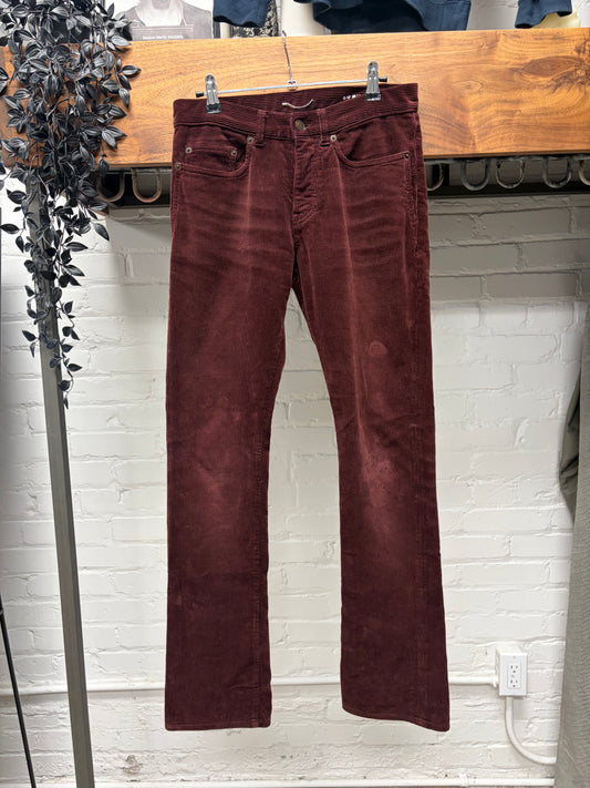 2018 Saint Laurent Unaltered ‘D17’ Oxblood Red Corduroy Flared Leg Skinny Jeans
