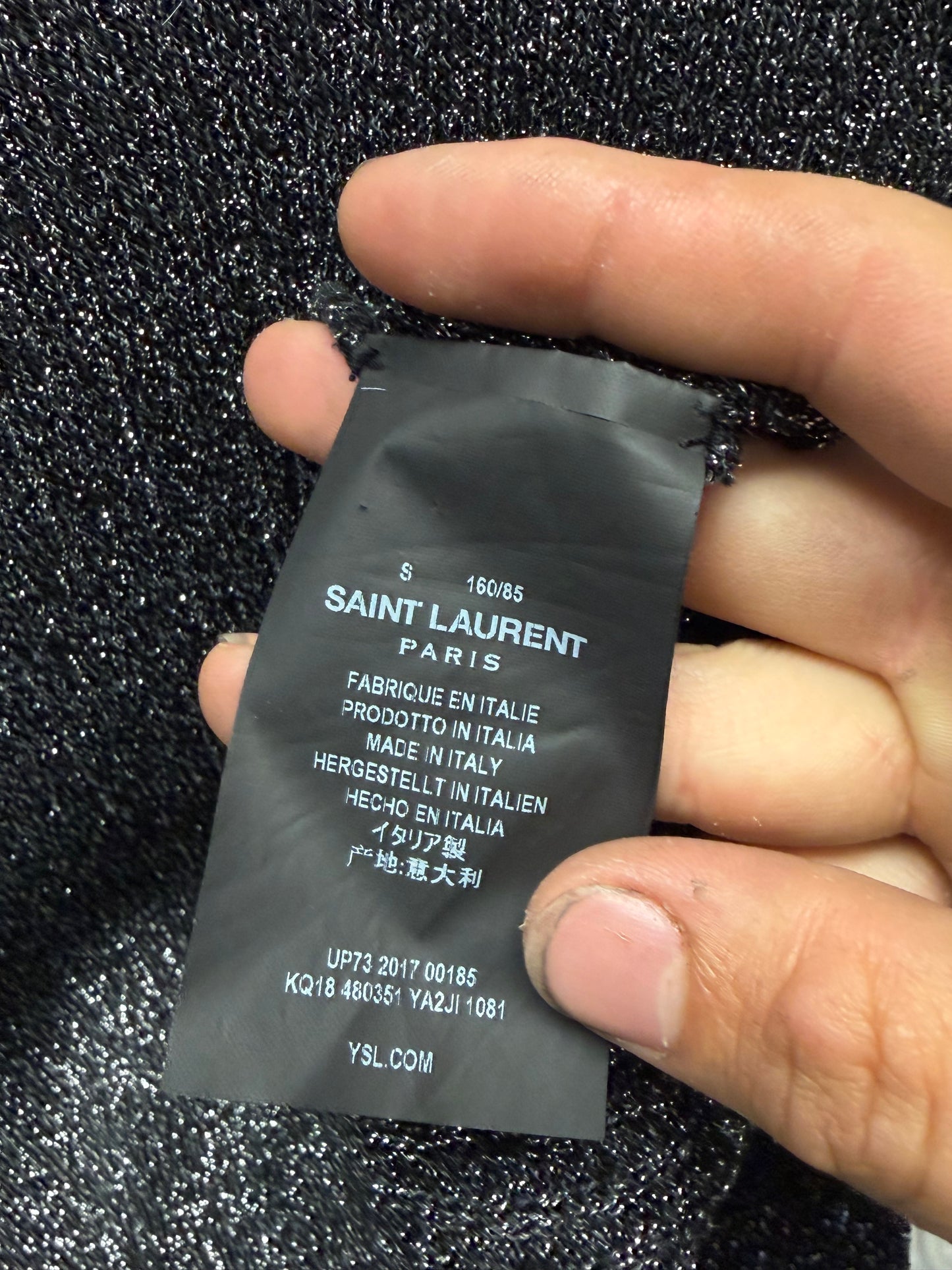 2017 Saint Laurent Silver ‘Glitter’ Ribbed Knit Sweater