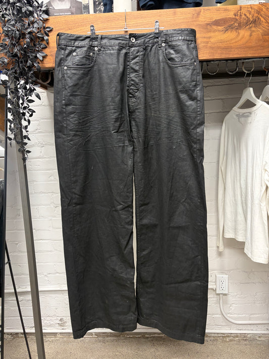Rick Owens ‘Geth Cut’ Waxed Black Wide Leg Pants