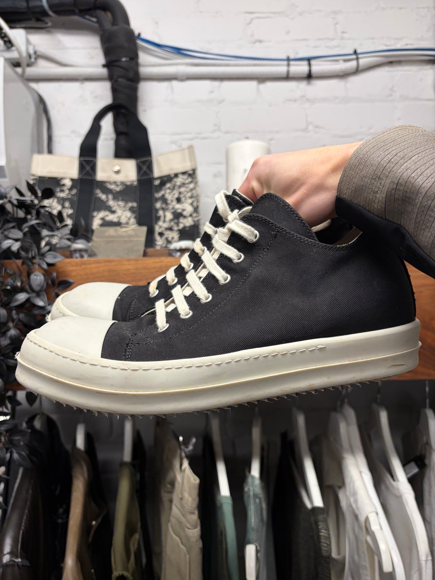 Rick Owens DRKSHDW ‘Ramones’ Black Canvas Low Top Sneakers