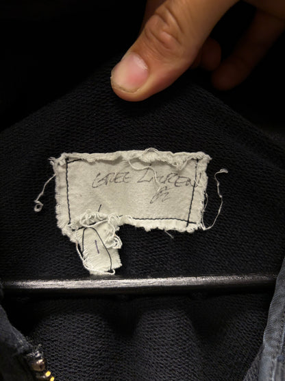 Greg Lauren Perforated Mesh Leather Spliced Hybrid Zip-Up Hoodie