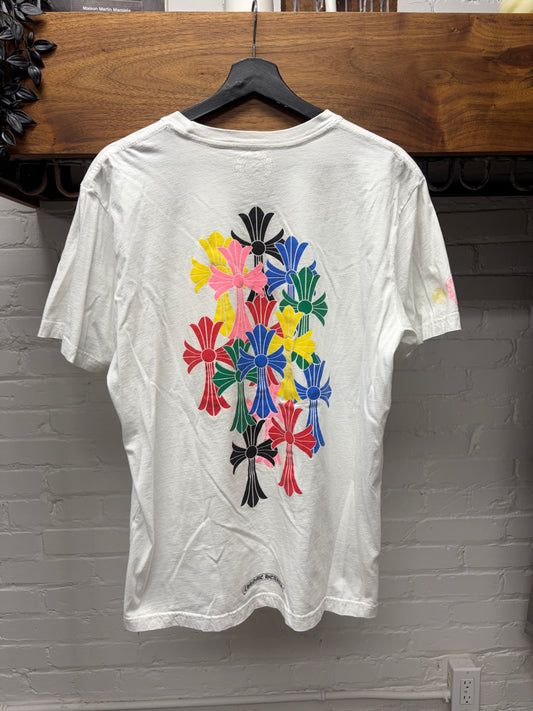 Chrome Hearts Multi-Color ‘Cemetery Cross’ White Short Sleeve Shirt