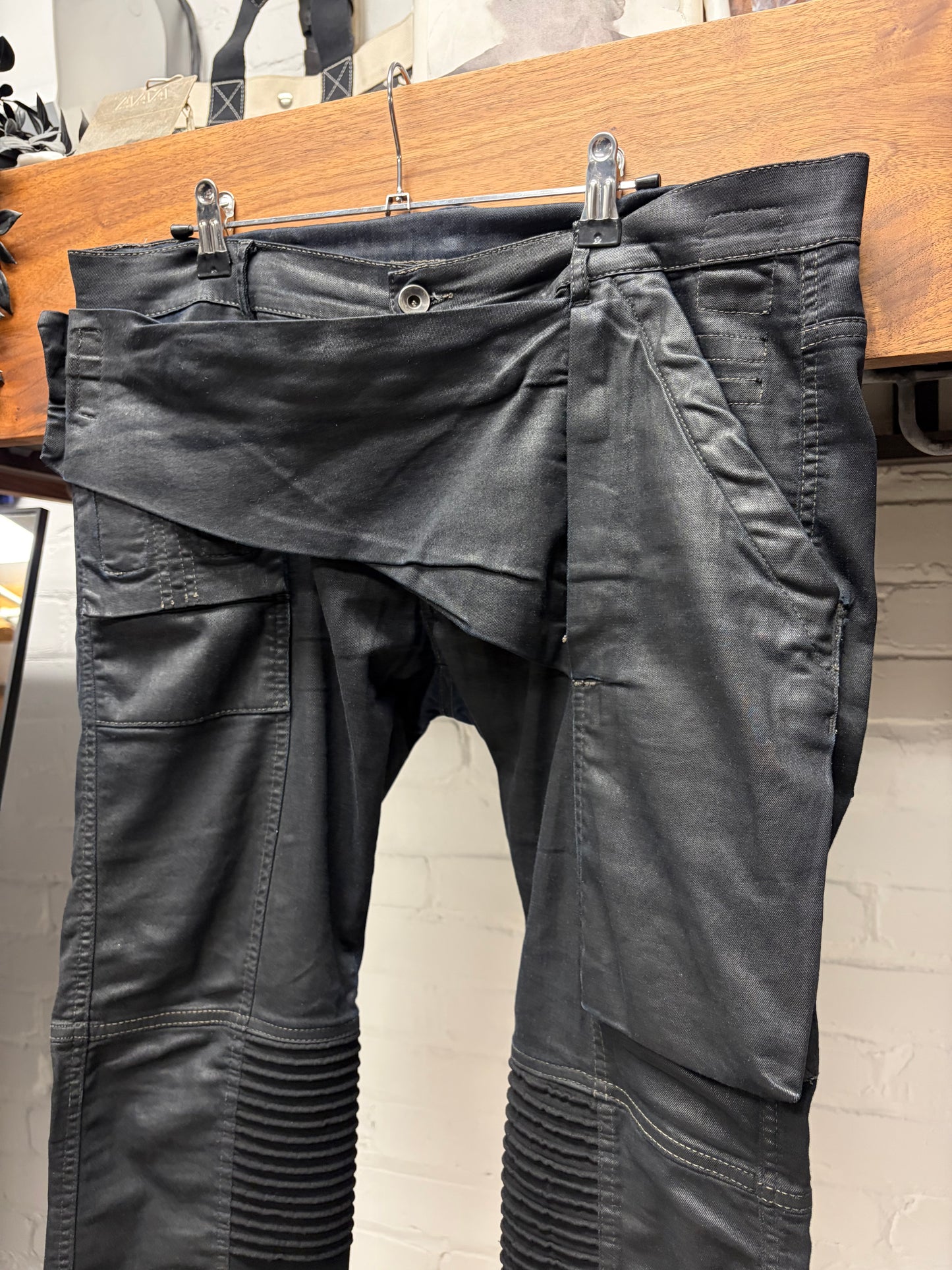 AW2014 Rick Owens ‘Moody’ Memphis Waxed Black Denim