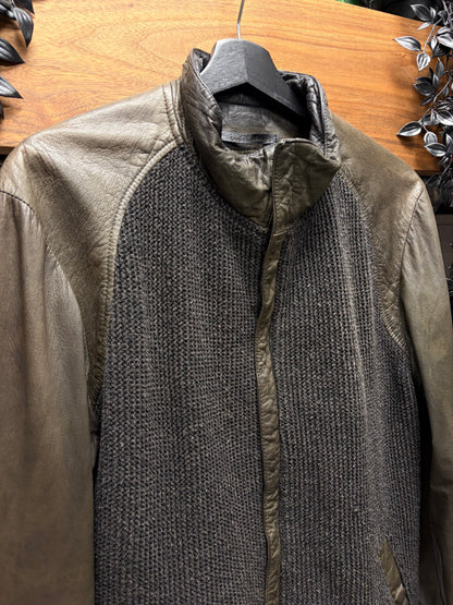 14th Addiction Dark Brown Hybrid Ribbed Wool/Leather Jacket