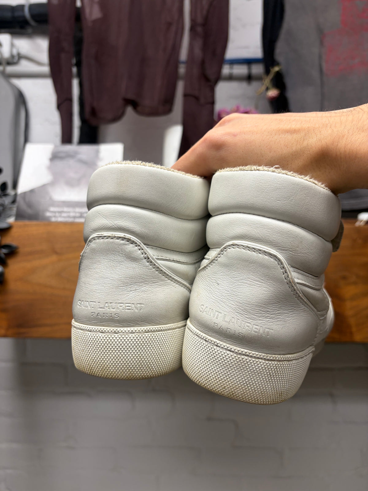 Saint Laurent ‘Lenny’ Optic White Leather Mid-Top Sneakers